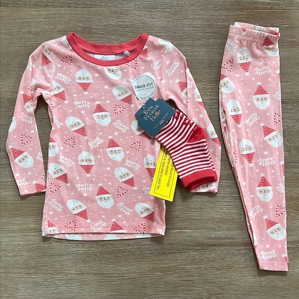 🎄Tres Beau et Belle Toddler Girl Bamboo Pajama Set Santa 12 24 months 2T